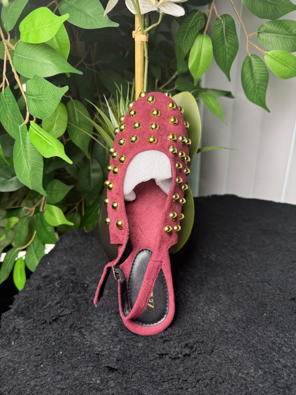 Studded Burgundy Women's Slingback Flats